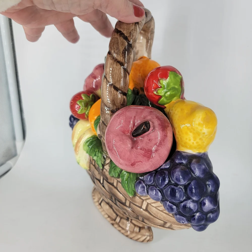 Vtg Empress by Haruta Magolica Hand  Painted‎ Fruit Basket Hanging Ceramic 10